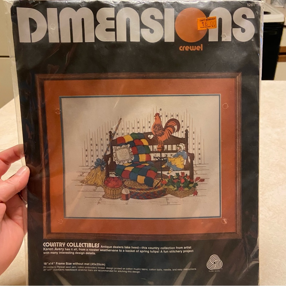 Vintage 1983 Dimensions Crewel #1261 Country Collectibles Needlework Kit New USA